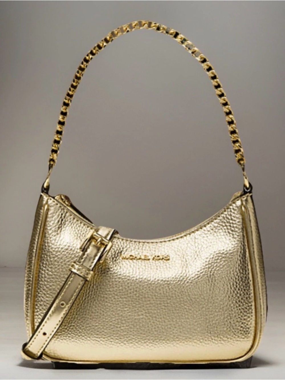 Michael Kors Metallic Gold Pebbled Leather Crossbody Small Shoulder Bag